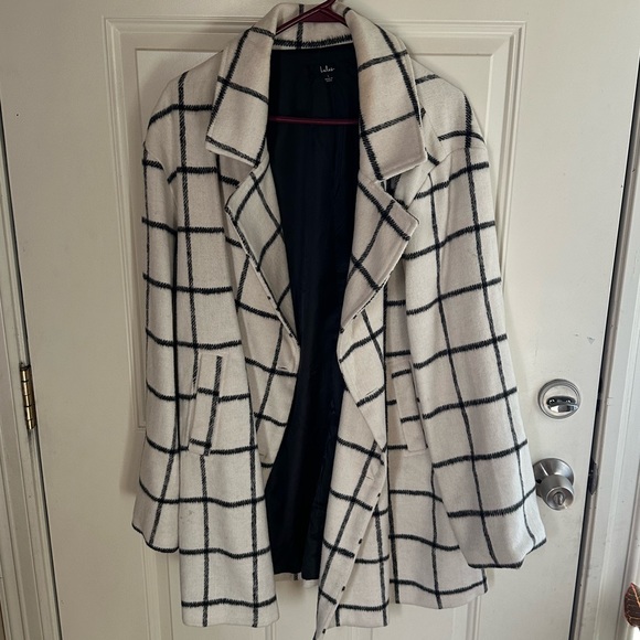 Snowy Streets Ivory Grid Print Double Breasted Coat - Picture 2 of 4
